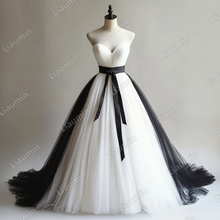 Load image into Gallery viewer, Custom White Black Tulle Strapless Wedding Evening Prom Formal Lace Up Back Princess Dress C-2.1
