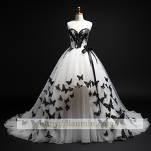 Load image into Gallery viewer, White Tulle and Black Applique Ball Gwon Wedding Dress Prom Princess Dress Custom W5-2.22
