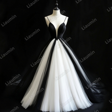 Load image into Gallery viewer, Custom Classic White Black Tulle Strap V Neck Wedding Evening Prom Formal Lace Up Back Princess Dress C-2.26
