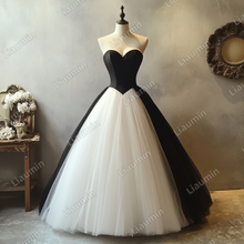 Load image into Gallery viewer, Custom Classic White Black Tulle Strapless Wedding Evening Prom Formal Lace Up Back Princess Dress C-2.27
