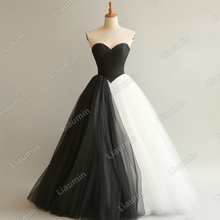 Load image into Gallery viewer, Custom Classic White Black Tulle Strapless Wedding Evening Prom Formal Lace Up Back Princess Dress C-2.28
