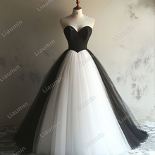 Load image into Gallery viewer, Custom Classic White Black Tulle Strapless Wedding Evening Prom Formal Lace Up Back Princess Dress C-2.29
