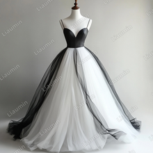 Load image into Gallery viewer, Custom White Black Tulle Strap Wedding Evening Prom Formal Lace Up Back Princess Dress C-2.2
