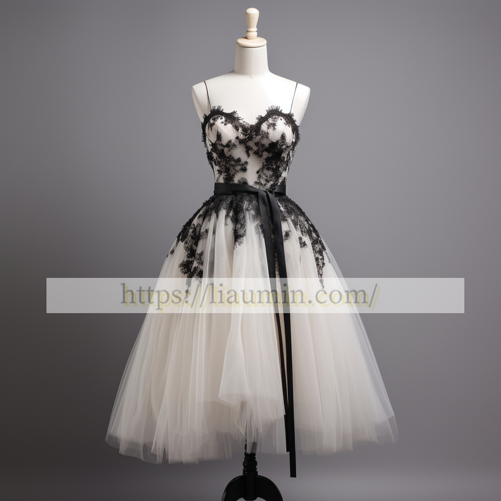 White and Black Lace Applique Strapless Short Evening Party Prom Princess Dress  W5-2.3