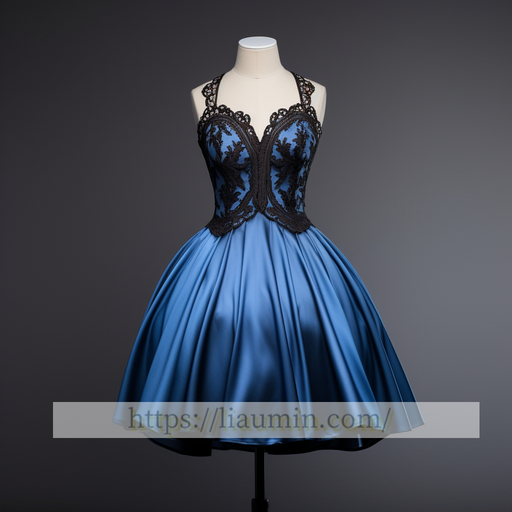 Blue Satin Black Lace Short Evening Party Prom Princess Homecoming Dress Custom W5-2.34