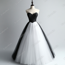 Load image into Gallery viewer, Custom Classic White Black Tulle Strapless Wedding Evening Prom Formal Lace Up Back Princess Dress C-2.35
