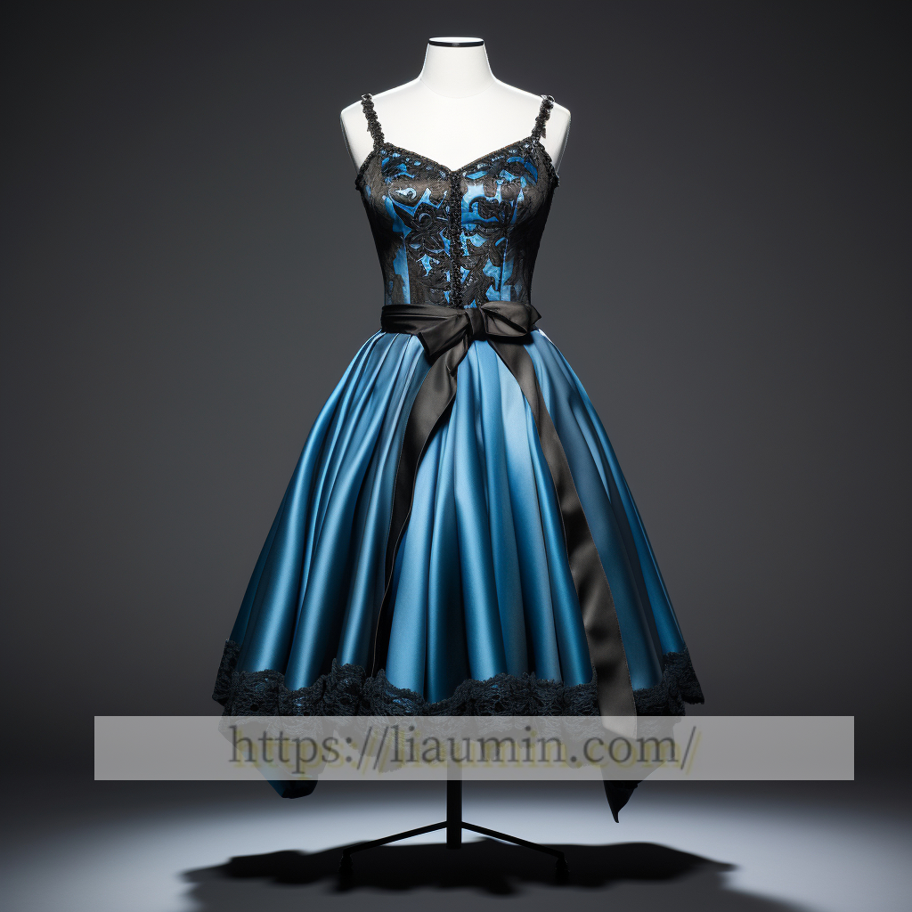 New Blue Satin Black Lace Short Evening Party Prom Princess Homecoming Dress Custom W5-2.36