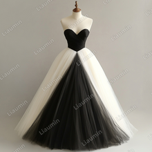 Load image into Gallery viewer, Custom Classic Ivory Black Tulle Strapless Wedding Evening Prom Formal Lace Up Back Princess Dress C-2.36
