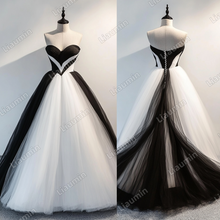 Load image into Gallery viewer, Custom Classic White Black Tulle Strapless Wedding Evening Prom Formal Lace Up Back Princess Dress C-2.38
