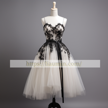 Load image into Gallery viewer, White and Black Lace Applique Strapless Short Evening Party Prom Princess Dress  W5-2.3
