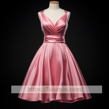 Load image into Gallery viewer, Pink Satin Short Evening Party Prom Princess Homecoming Dress Custom Hand made W5-2.41

