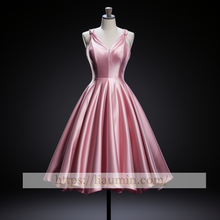 Load image into Gallery viewer, Pink Satin Short Length V Neck Evening Party Prom Formal Occasion Princess Dress W5-2.42
