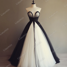 Load image into Gallery viewer, Custom Ivory Black Tulle Strapless Wedding Evening Prom Formal Lace Up Back Princess Dress C-2.4
