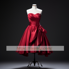 Load image into Gallery viewer, Red Satin Strapless Short Evening Party Prom Princess Homecoming Dress Custom Size W5-2.50
