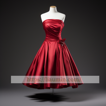 Load image into Gallery viewer, Red Satin Strapless Short Length Evening Party Prom Formal Occasion Princess Dress Custom Color W5-2.51
