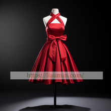 Load image into Gallery viewer, Red Satin With Bowknot Short Evening Party Prom Princess Homecoming Dress Custom Size W5-2.52
