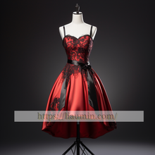 Load image into Gallery viewer, Red Satin Lace Applique Short Length Evening Party Prom Formal Occasion Princess Dress Custom Color W5-2.54
