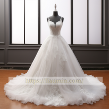 Load image into Gallery viewer, White Long Lace Applique A Line Wedding Dress Bridal Gown Prom Princess Dress W5-2.59
