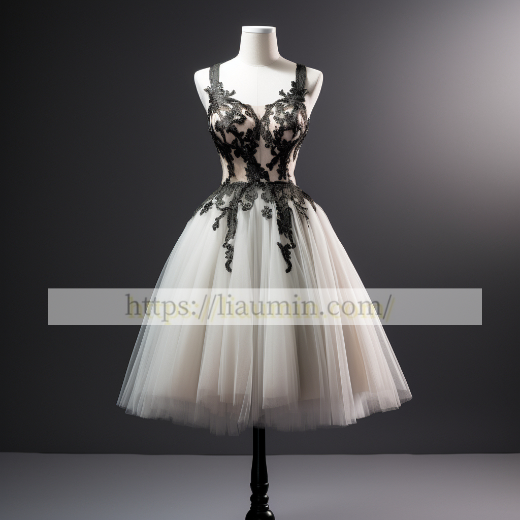 White and Black Lace Applique Short Evening Party Prom Princess Dress  W5-2.5