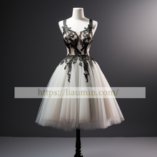 Load image into Gallery viewer, White and Black Lace Applique Short Evening Party Prom Princess Dress  W5-2.5
