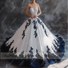 Load image into Gallery viewer, White Tulle Lace Applique Strapless Floor Length Lace-Up Back Wedding Formal Prom Dresses Bridal Gown Customized Made W19-2
