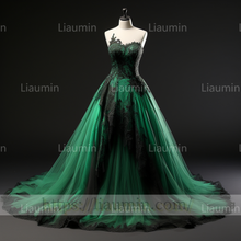 Load image into Gallery viewer, Green Tulle Black Lace Applique Evening Party Prom Formal Occasion Princess Dress B-2.8
