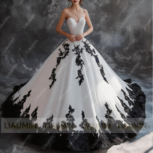 Load image into Gallery viewer, White Tulle Lace Applique Strapless Floor Length Lace-Up Back Wedding Formal Prom Dresses Bridal Gown Customized Made W19-2
