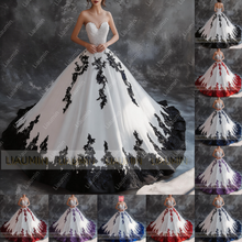 Load image into Gallery viewer, White Tulle Lace Applique Strapless Floor Length Lace-Up Back Wedding Formal Prom Dresses Bridal Gown Customized Made W19-2
