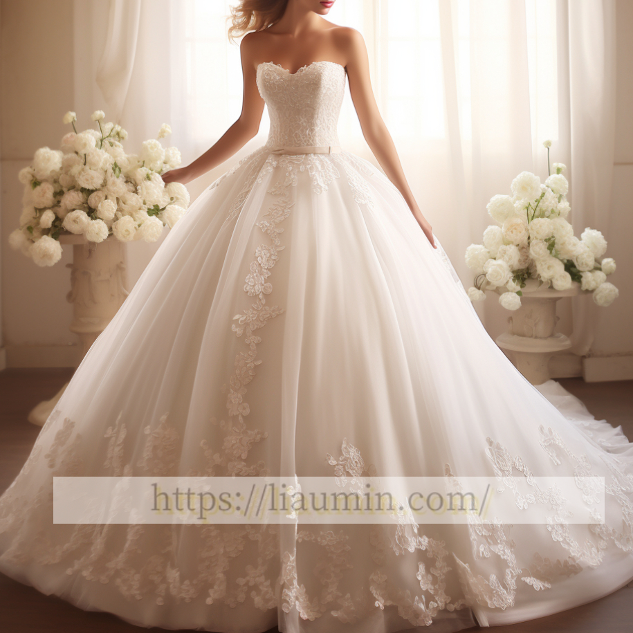 White Or Ivory Lace Strapless Wedding Dress Bridal Gown Prom Princess Dress Custom W5-3.14