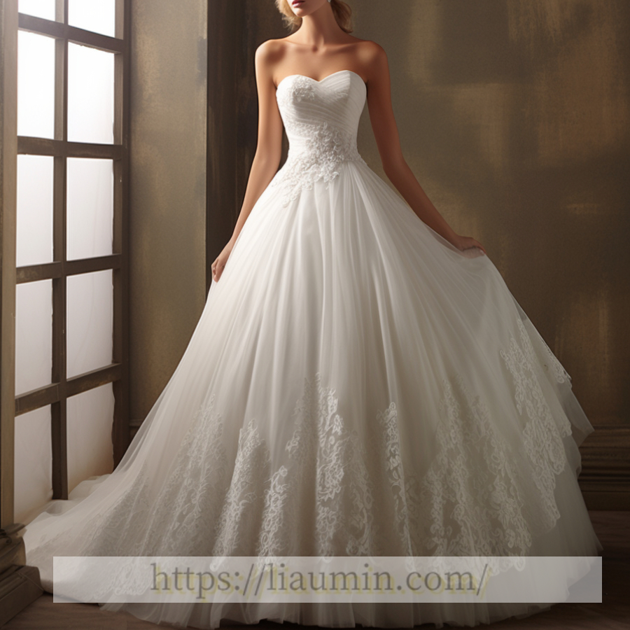 White Or Ivory Lace Strapless Wedding Dress Bridal Gown Prom Princess Dress Custom Size W5-3.17