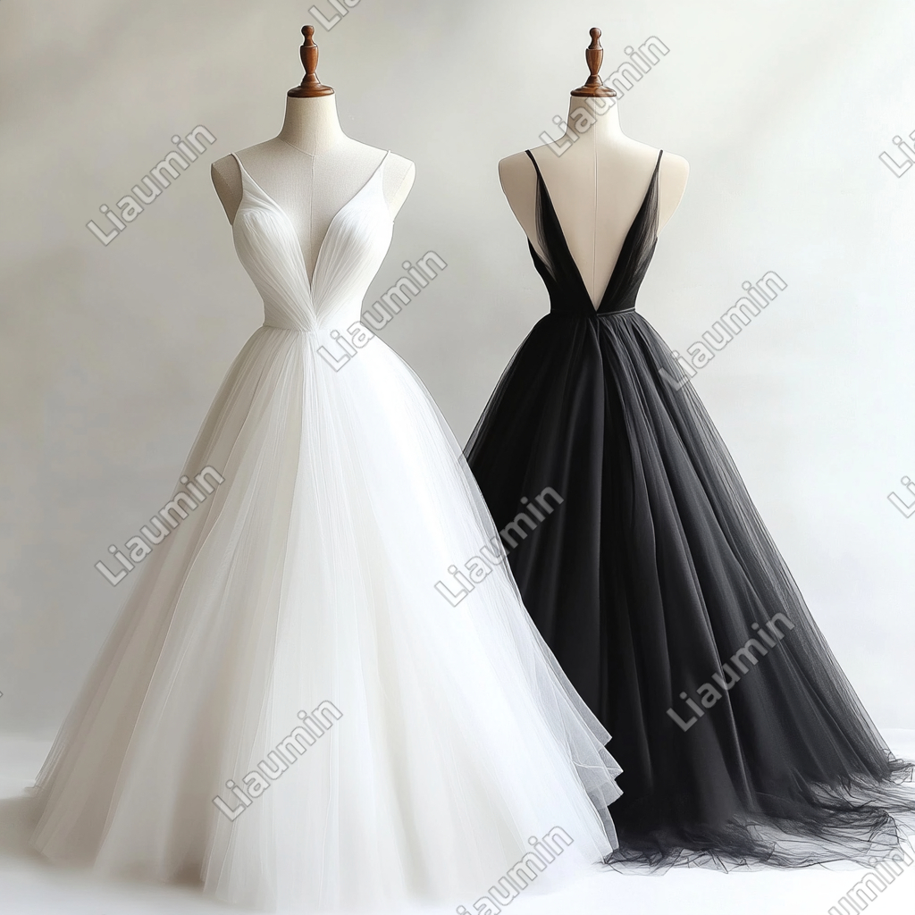 New Simple Tulle Strap Wedding Evening Prom Formal Lace Up Back Princess Dress C-3.17