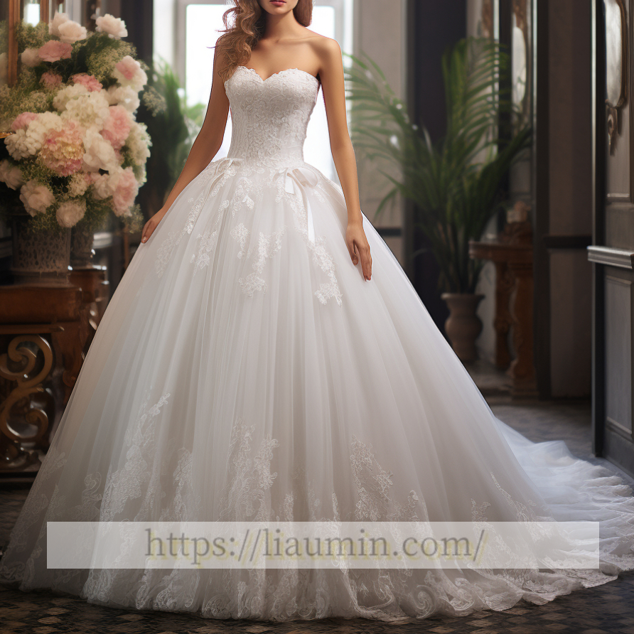 New White Or Ivory Lace Strapless Wedding Dress Bridal Gown Princess Dress Custom Size W5-3.21