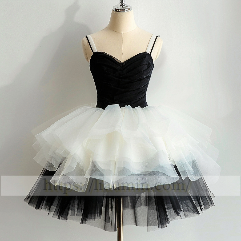 White and Black Short Length Gown Evening Party Prom Formal Princess Homecoming Dress Custom W15-3.1