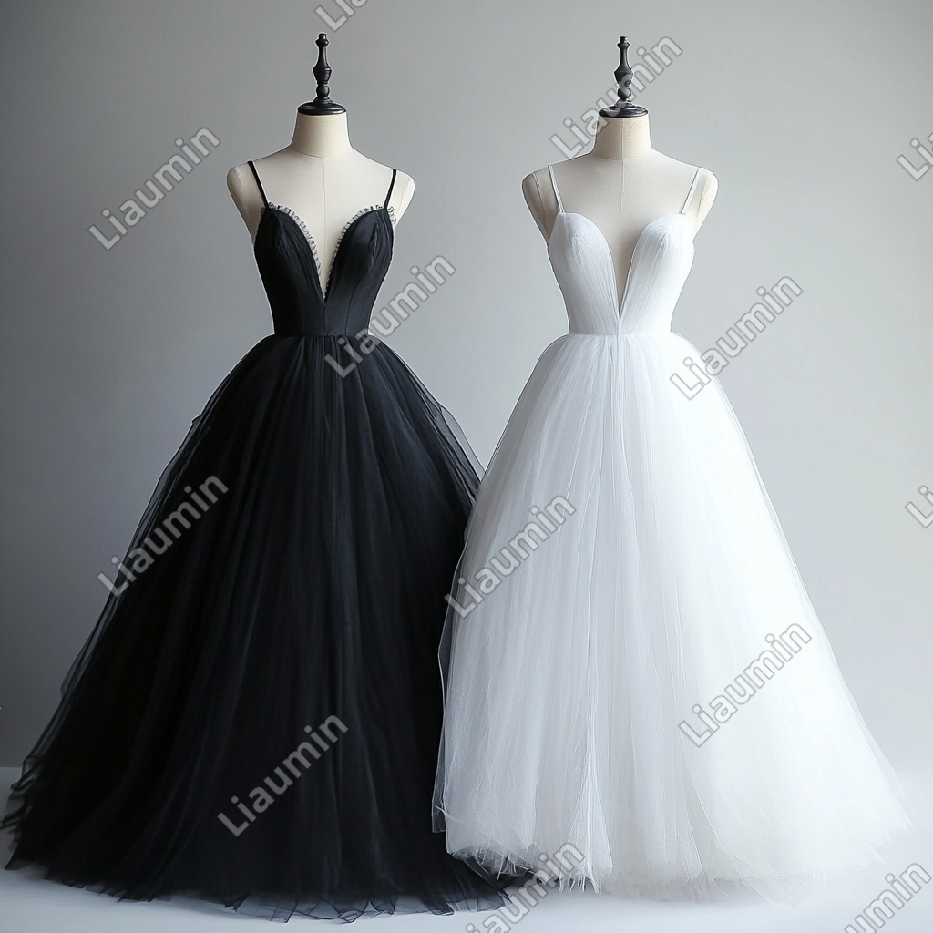 Hand Made Simple Tulle Strap Wedding Evening Prom Formal Lace Up Back Princess Dress C-3.26