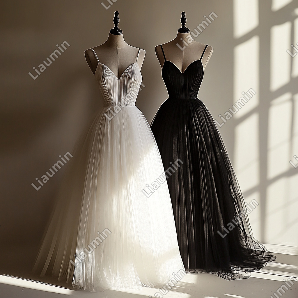 Hand Made Simple Tulle Strap Wedding Evening Prom Formal Lace Up Back Princess Dress C-3.27