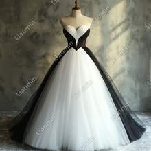 Load image into Gallery viewer, Custom Made Simple White and Black Tulle Wedding Evening Prom Formal Lace Up Back Princess Dress C-3.28
