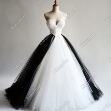 Load image into Gallery viewer, Custom Made Simple White and Black Tulle Wedding Evening Prom Formal Lace Up Back Princess Dress C-3.29
