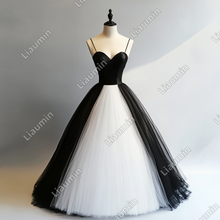 Load image into Gallery viewer, Hand Made White and Black Tulle Strap Wedding Evening Prom Formal Lace Up Back Princess Dress C-3.30
