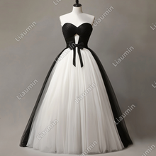 Load image into Gallery viewer, Custom Made Ivory and Black Tulle Wedding Evening Prom Formal Lace Up Back Princess Dress C-3.32
