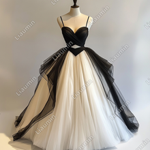 Load image into Gallery viewer, Custom Made Ivory and Black Tulle Strap V Neck Wedding Evening Prom Formal Lace Up Back Princess Dress C-3.38
