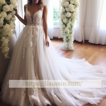 Load image into Gallery viewer, Hand made White Or Ivory Lace Up Back With Train Wedding Dress Bridal Gown Princess Dress W5-3.48
