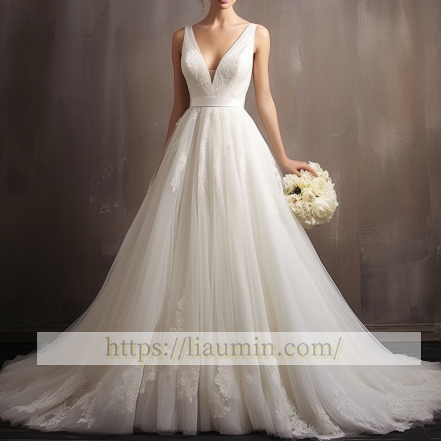 White Or Ivory V Neck Wedding Dress Bridal Gown Princess Dress Custom Size W5-3.49