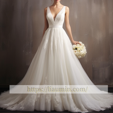 Load image into Gallery viewer, White Or Ivory V Neck Wedding Dress Bridal Gown Princess Dress Custom Size W5-3.49
