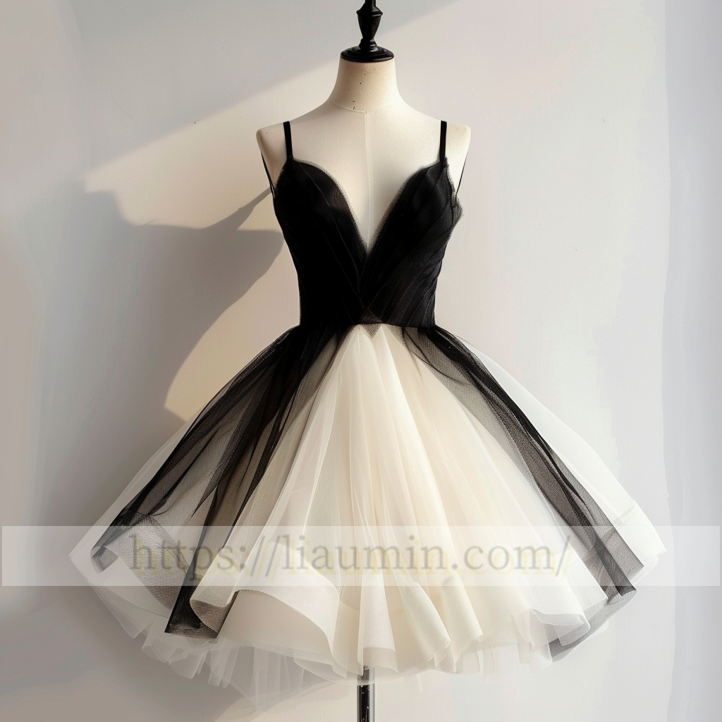 Ivory and Black Short Length Gown Evening Party Prom Formal Princess Homecoming Dress Custom W15-3.4