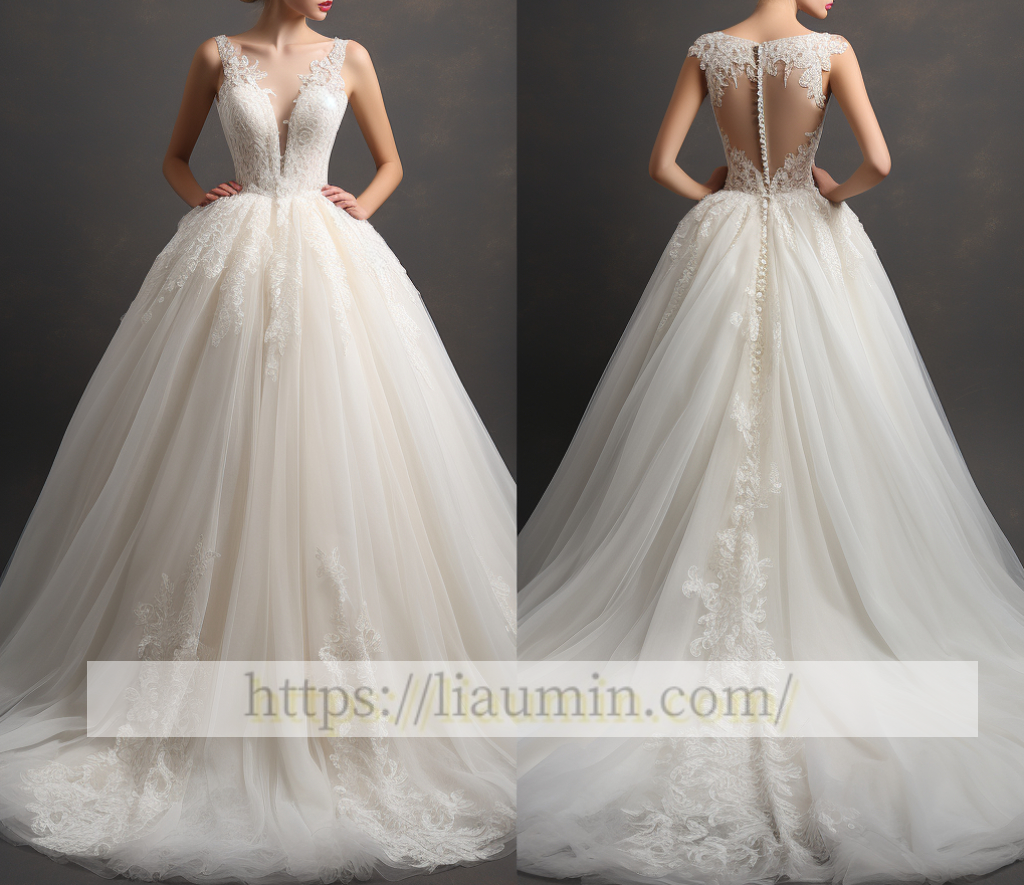 White Or Ivory V Neck Lace With Train Backless Wedding Dress Bridal Gown Princess Dress W5-3.54