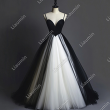 Load image into Gallery viewer, Custom Classic White Black Tulle Strap Wedding Evening Prom Formal Lace Up Back Princess Dress C-3.5
