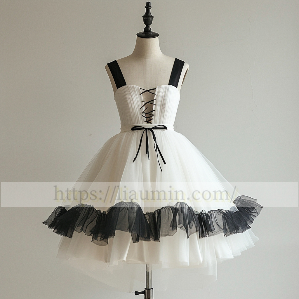 White and Black Short Length Evening Party Prom Formal Princess Homecoming Dress Custom W15-3.6