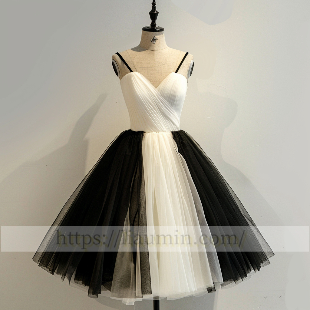 White and Black Short Length Evening Party Prom Formal Princess Homecoming Dress Custom W15-3.8