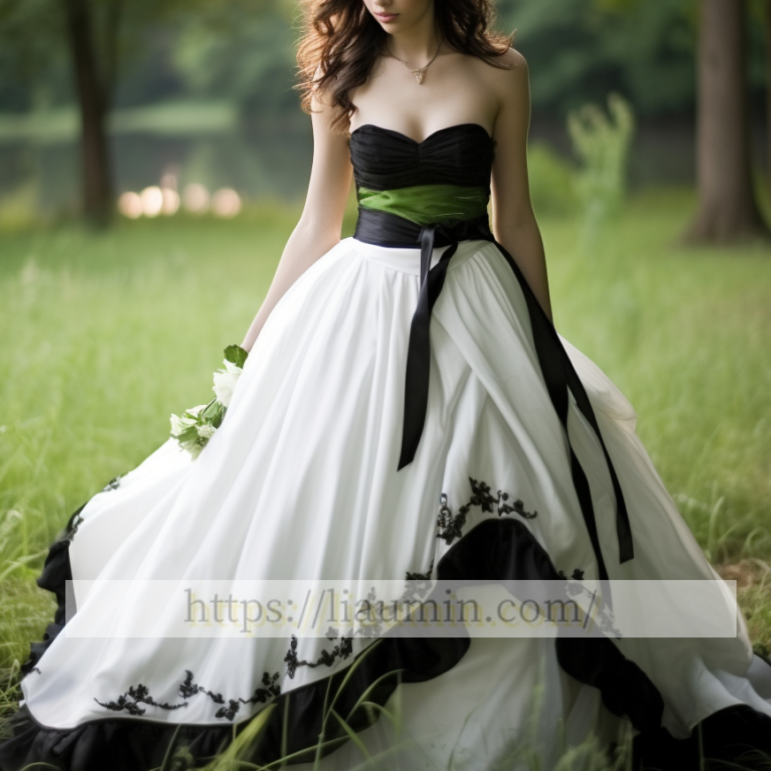 Hand made Custom White And Black Green Strapless Lace Up Back Wedding Dress Bridal Gown Princess Dress W5-3.9