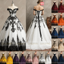 Load image into Gallery viewer, New Tulle With Lace Applique Off The Shoulder Floor Length Lace-Up Back Wedding Formal Prom Dresses Bridal Gown Customized W22-44
